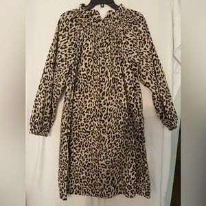 J Crew Leopard Print Ruffle Neck Slight A Line Shift Dress Size 12T